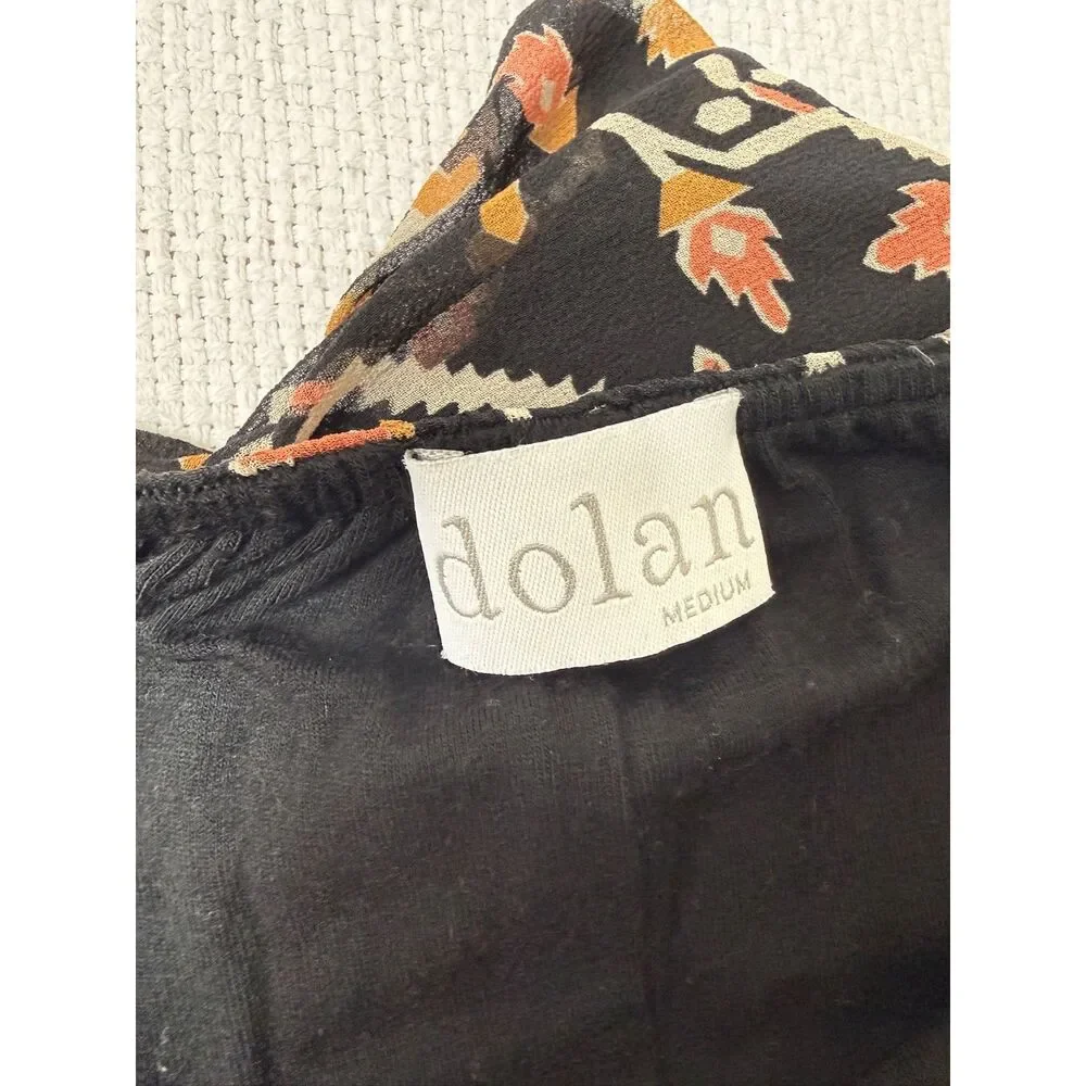 Dolan 100% Silk Printed Wide Leg Jumpsuit Black Floral Tie Shoulder Medium USA - Picture 2 of 6